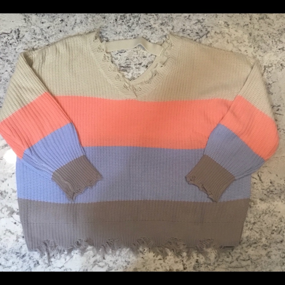 🌸Boutique Color Block Sweater, Frayed Distressed NWOT